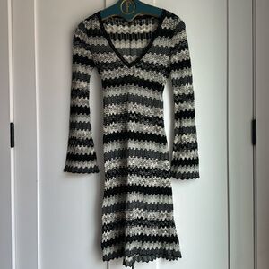 Missoni black, white and silver metallic chevron knit dress - S